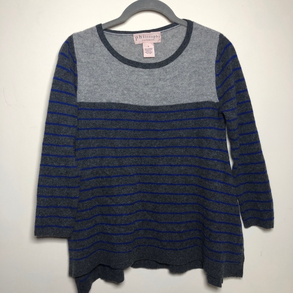 Philosophy 100% Cashmere Sweater Small S Stripes Pullover Lightweight Soft